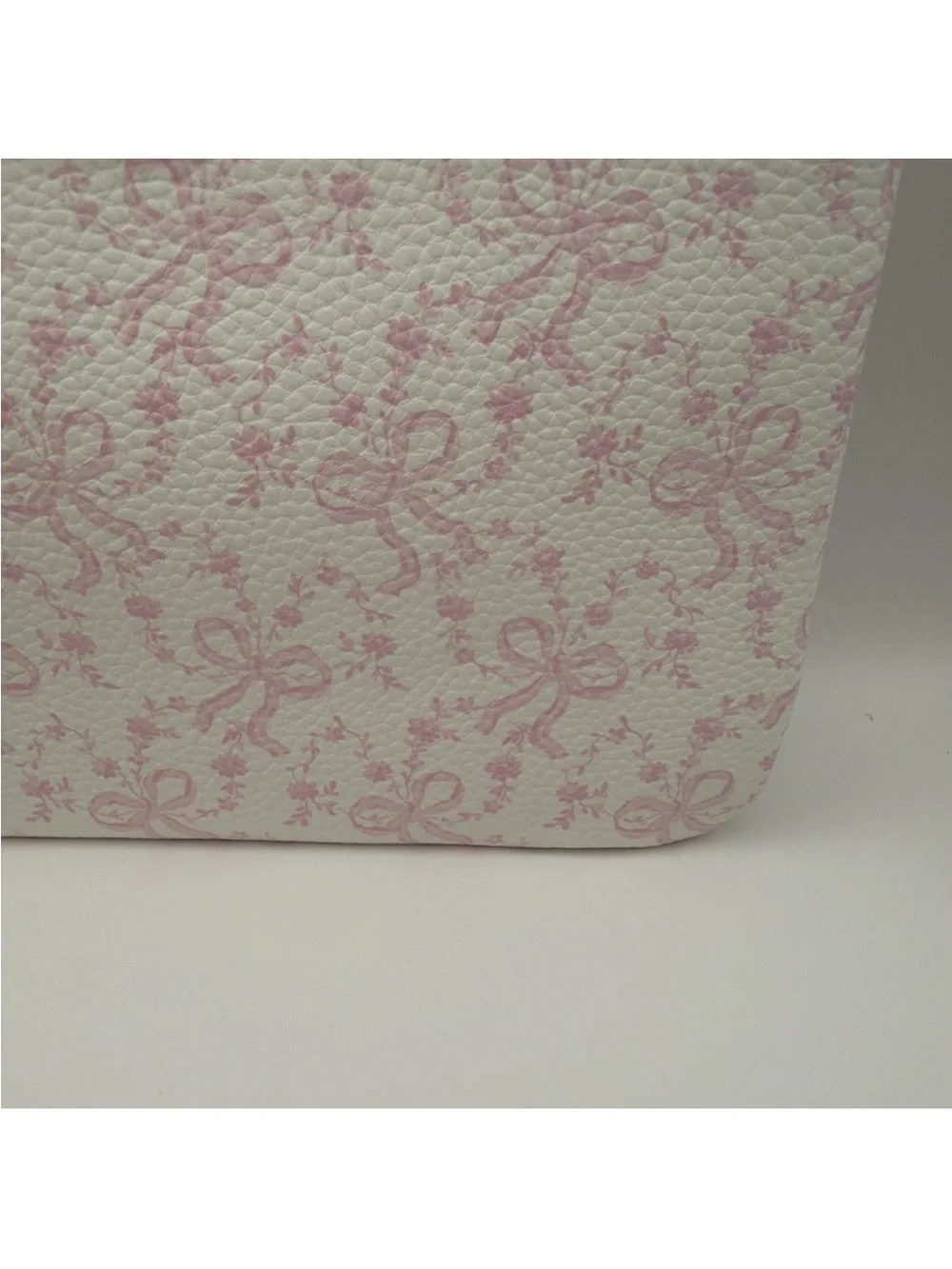 New - LoveShackFancy Pink Coquette Gold Bow Zipper Pouch/Wristlet w Strap